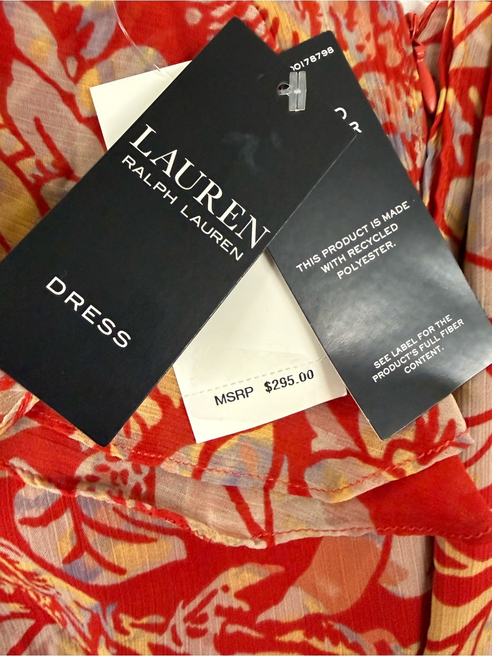 NWT Lauren Ralph Lauren Red Floral Printed Empire-Waist Belted Maxi Dress - Picture 10 of 10